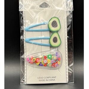Mint Collection Kids 3pc Hair Clip Set Avocado and Fruit Confetti Snap Clips